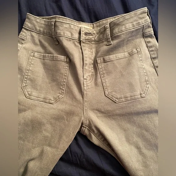 Altar’d State Echo Front Patch Pocket Bootcut Flare Jeans in Green Gray - Picture 7 of 8